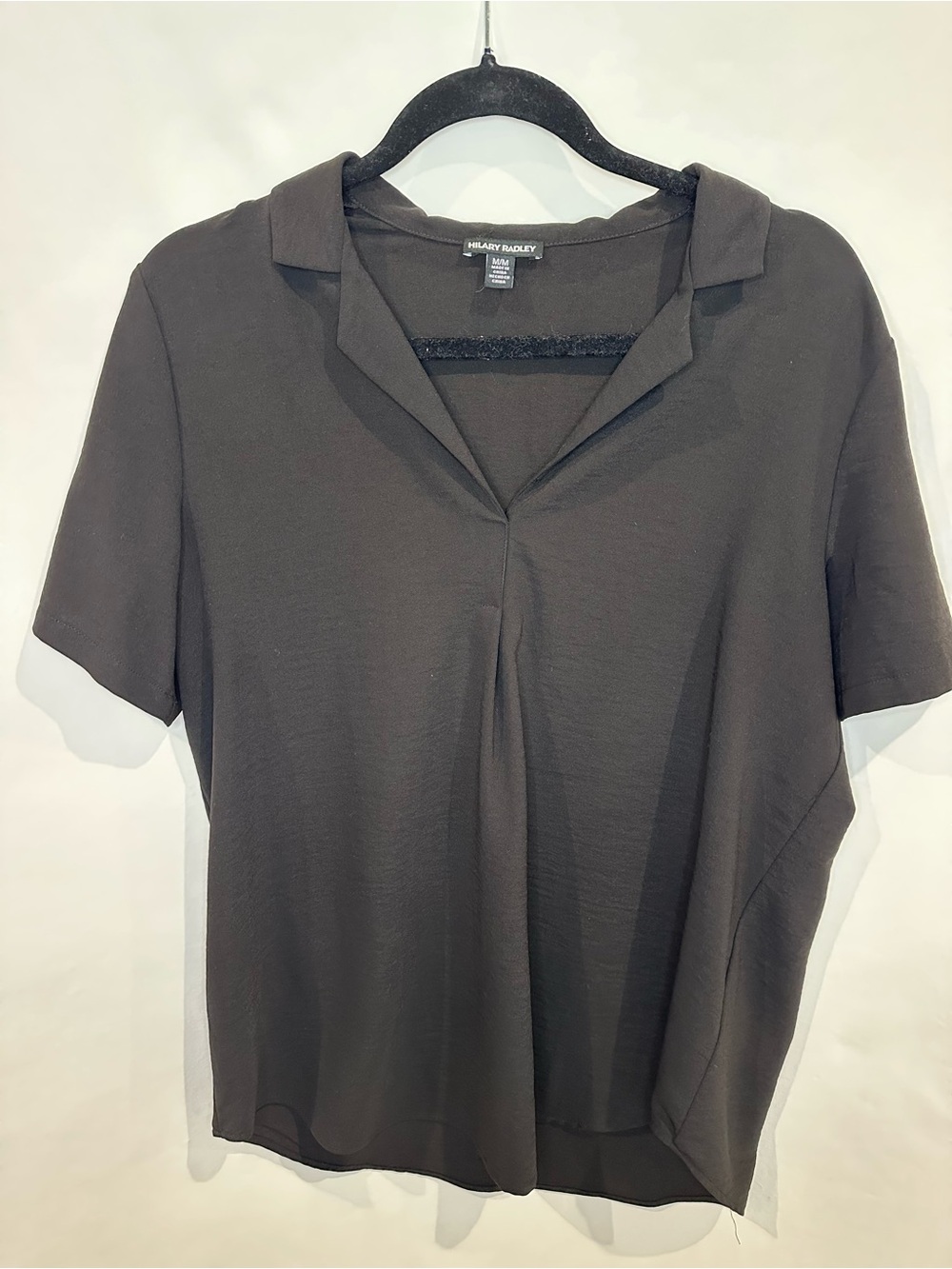 Hilary Radley Black Short-Sleeve Collared V-Neck Blouse